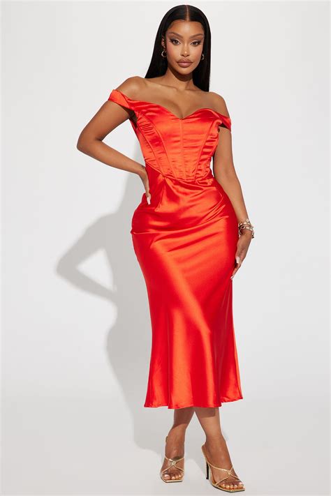 Stacy Satin Corset Midi Dress - Red | Fashion Nova