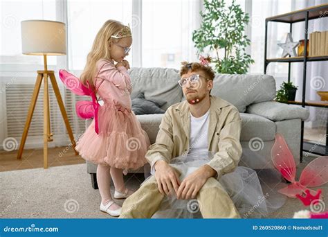 Tired Father Wearing Having Fun with Daughter Stock Photo - Image of ...