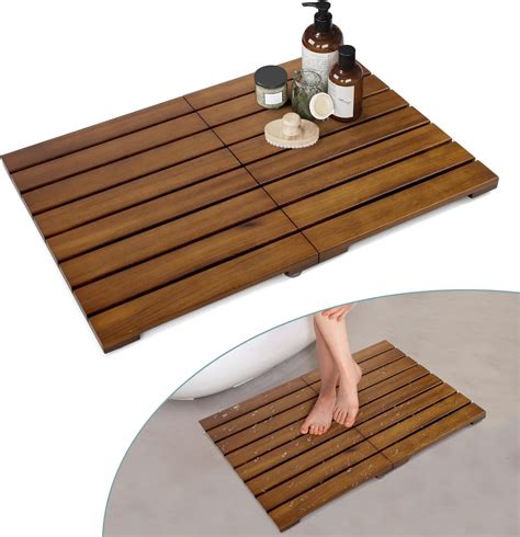 Amazon.com: Facilehome Teak Shower Mat, Wood Bath Mats Non Slip Wooden ...