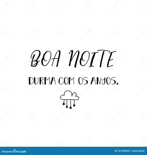 Good Night. Sleep with the Angels in Portuguese. Ink Illustration with ...