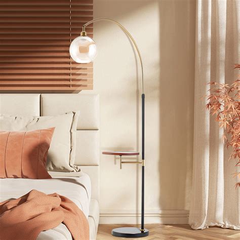 Modern Adjustable Arc Floor Lamp with Wood Tray