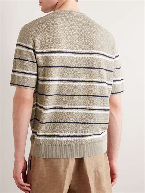 LORO PIANA Striped Herringbone Linen T-Shirt for Men | MR PORTER