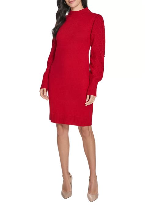 Jessica Howard Women's Balloon Sleeve Mock Neck A-Line Sweater Dress | Belk