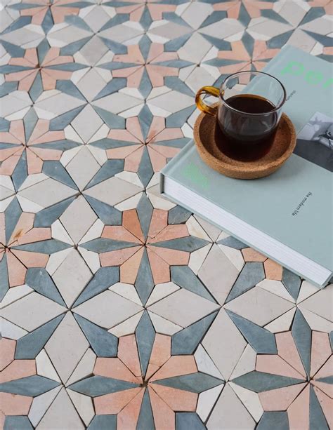 Sunset Orange/Terracotta and Teal Blue Flower Limestone Mosaic Tile ...