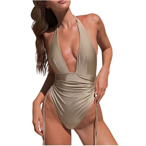 ZQGJB Women Sexy Tummy Control One Piece Swimsuits Halter Push Up ...