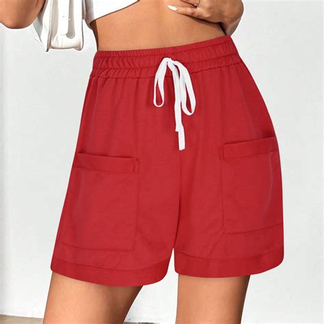 Sakmal Workout Shorts for Women Trendy Red Bermuda Casual 6" Solid High ...