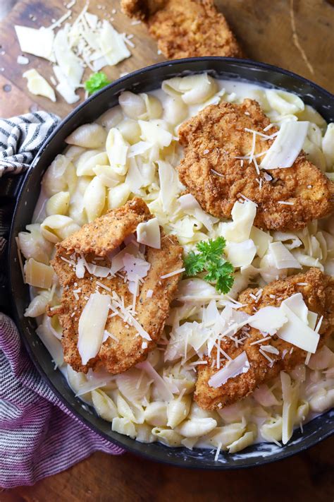 Crispy Chicken Alfredo with Shells | Creamy Pasta