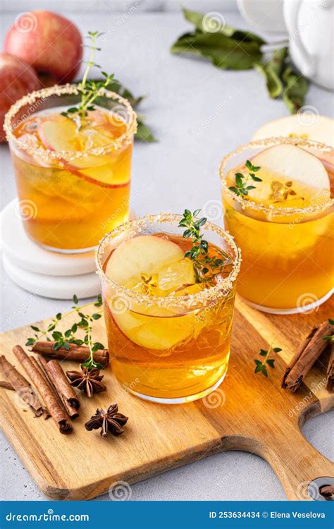Hard Apple Cider Cocktail with Cinnamon and Thyme, Fall Drink Stock ...