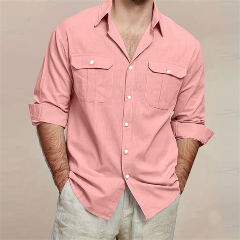 Blczomt Shirts for Men Plain Button Down Summer Linen Shirts Casual ...