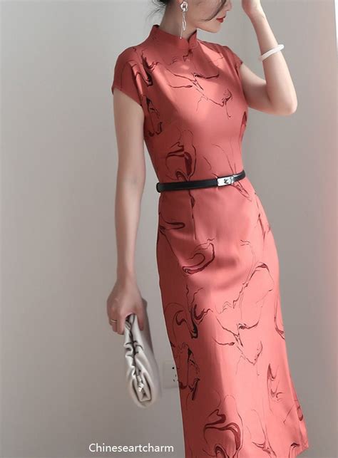 Slim Red Cheongsam Dress. Minimalist Modern Qipao Dress. Traditional Chinese Dress. Prom Gown ...