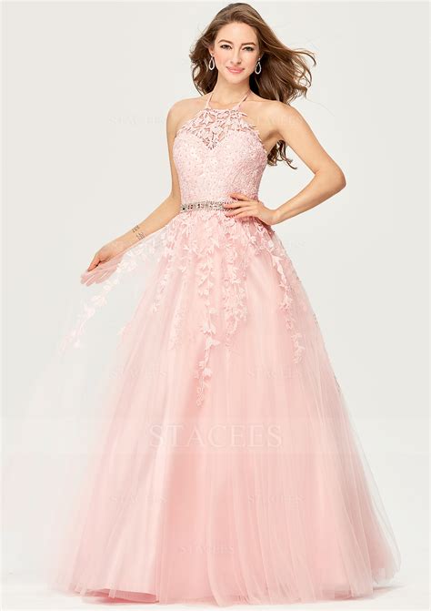 Princess Ball Gown Halter Sleeveless Tulle Satin Long/Floor-Length Prom ...