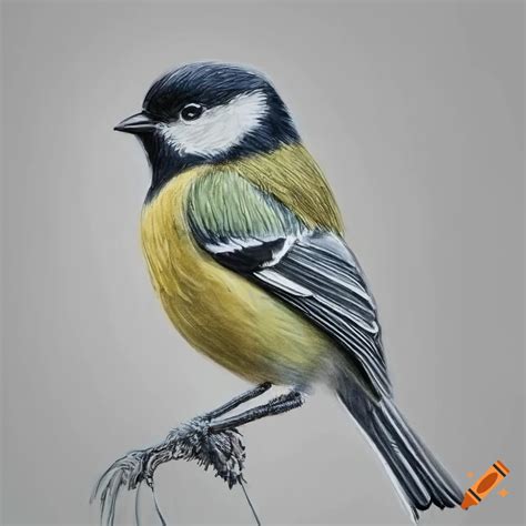 Realistic pencil drawing of a great tit on Craiyon