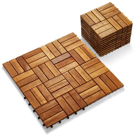 Buy Interlocking Deck Tile (Pack of 10, 12"x12") Acacia Hardwood Deck ...