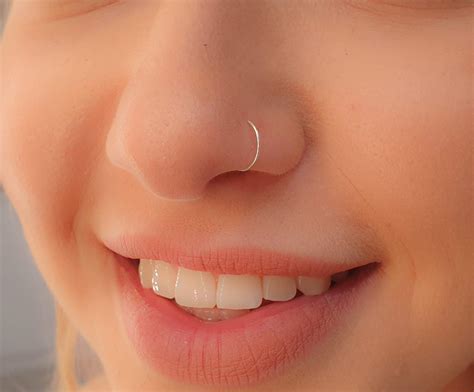 Tiny Silver Nose Ring hoop - 24 gauge snug Nose Hoop thin nose ...