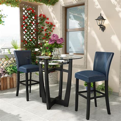 Amazon.com - Glass Top High Bar Table Stools Set for 2, 42" Round ...