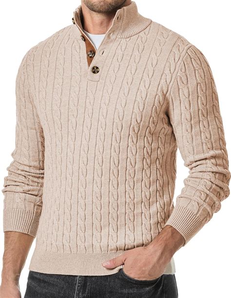 JMIERR Men's Cable Knit Pullover Sweater Casual Long Sleeve Stand ...