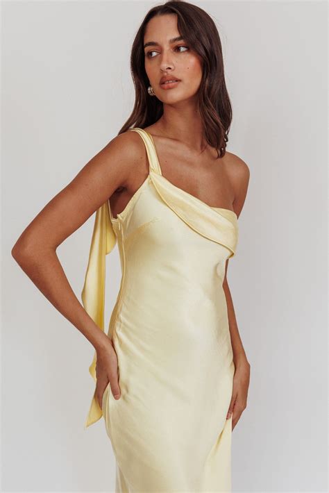Carmel One-Shoulder Sash Maxi Dress Butter | Cute formal dresses, Cute ...