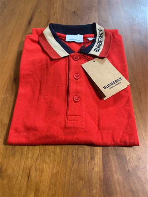 New Burberry London England Men Short Sleeve Polo Red Shirt L T-Shirtの ...