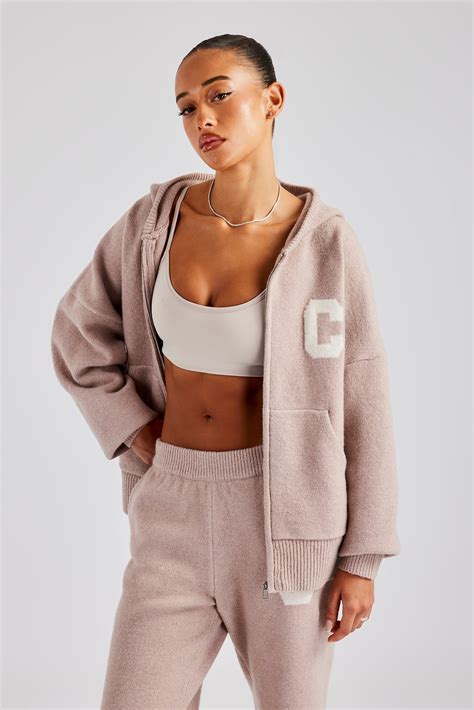 Hooded Zip Through Knitted Hoodie - Pink | Womens Knitwear | Shop ...