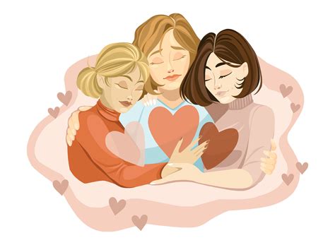 Tres mujer en un apretado abrazo simbolizando unidad, apoyo, y mental ...