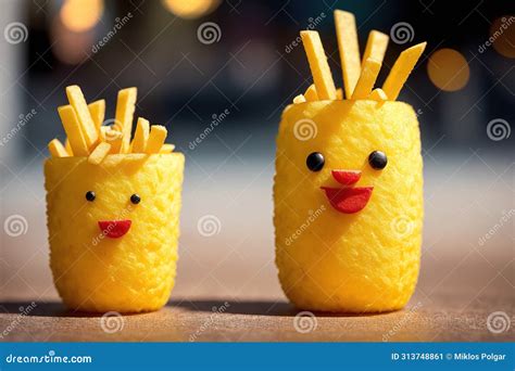 Two French Fries with Smiley Faces on Them. Stock Image - Image of ...