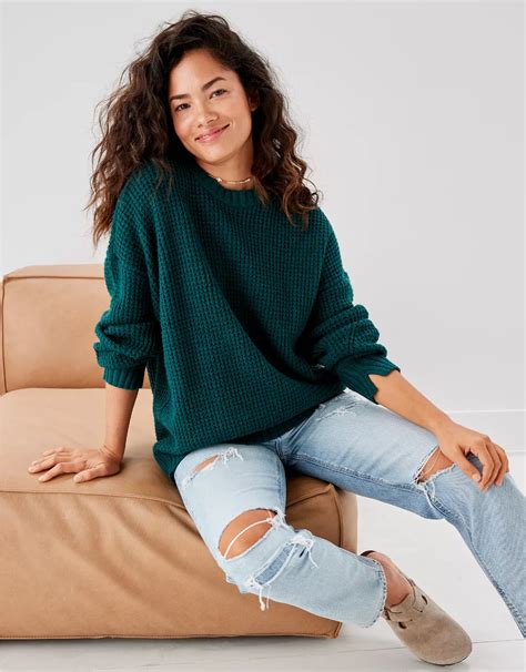 AE Oversized Waffle Knit Sweater | American Eagle