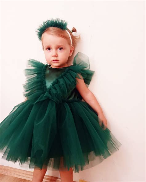 Emerald Green Tulle Dress Flower Girl Dress Satin Dress Baby Girls ...