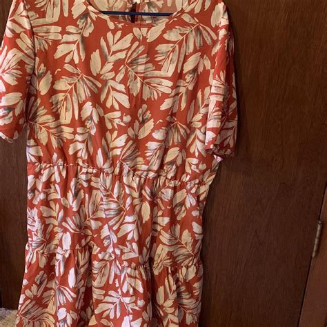 Shein Curve + Plus Women's Orange and White Dress | Depop