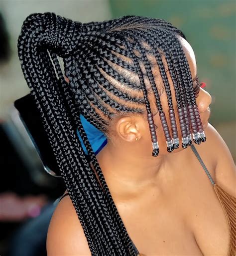 African Braids Updo With Bangs