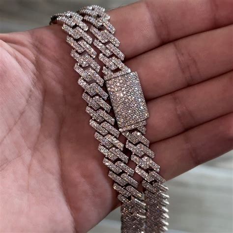 Moissanite Miami Cuban Link Necklace, 18K Gold/925 Sterling Silver VVS1 ...