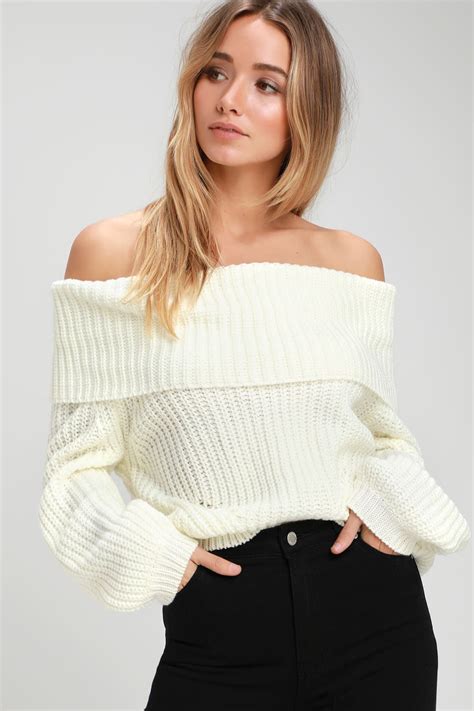 Carmichael Ivory Off-the-Shoulder Knit Sweater in 2024 | Sweaters ...