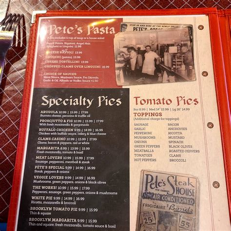 Menu at Pete's Steakhouse Tavern, Hamilton Township