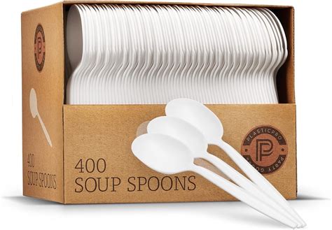 PLASTICPRO Disposable Plastic Soup Spoons, Mediumweight Cutlery, 400 ...
