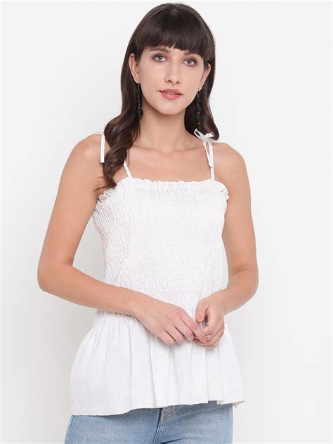 Buy Aawari White Solid Sleeveless Top With Shoulder Straps - Tops for ...