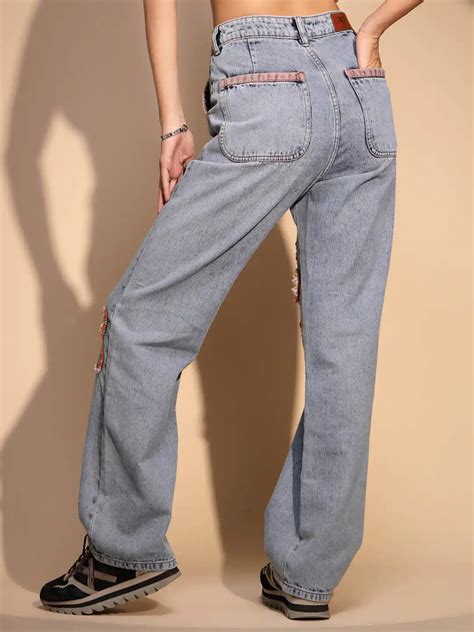 Blue Solid High Rise Denim Jeans