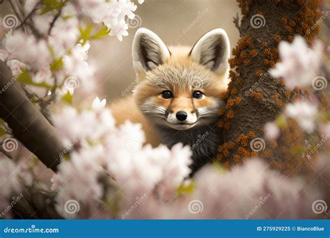 Close Look of Baby Fox Under Cherry Blossom Tree Stock Illustration - Illustration of beast ... - baby fox or skunk