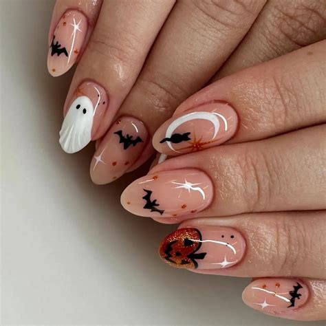 Handmade Spooky Ghost Bat Moon Pumpkin Halloween Press on Nails D51 in ...