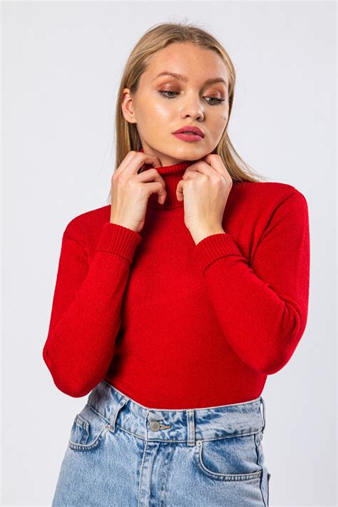 Women's Red Long-Sleeve Turtleneck – Grandado