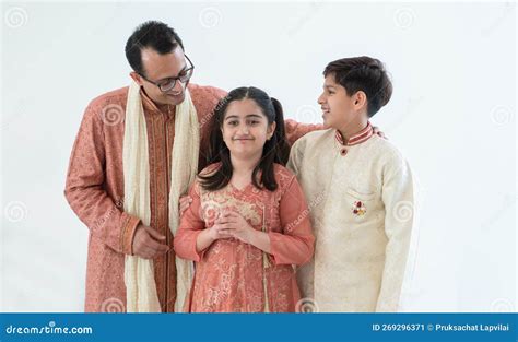 Portrait of Happy Indian Family Handsome Teenage Son, Little Daughter ...