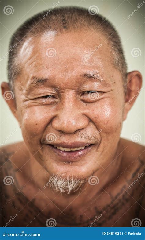 An Asian Old Man Happy Face Stock Image - Image of grandfather, head ...