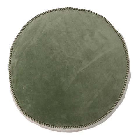 Green Velvet & Sherpa Round Floor Cushion, 20"