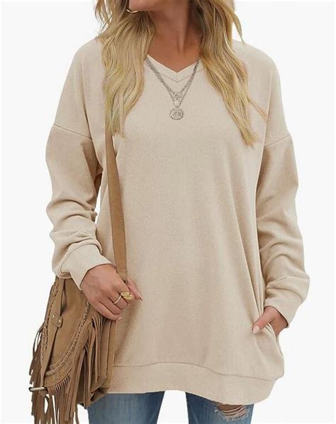 Fantaslook V Neck Sweatshirts for Women Casual Long Sleeve Tops ...