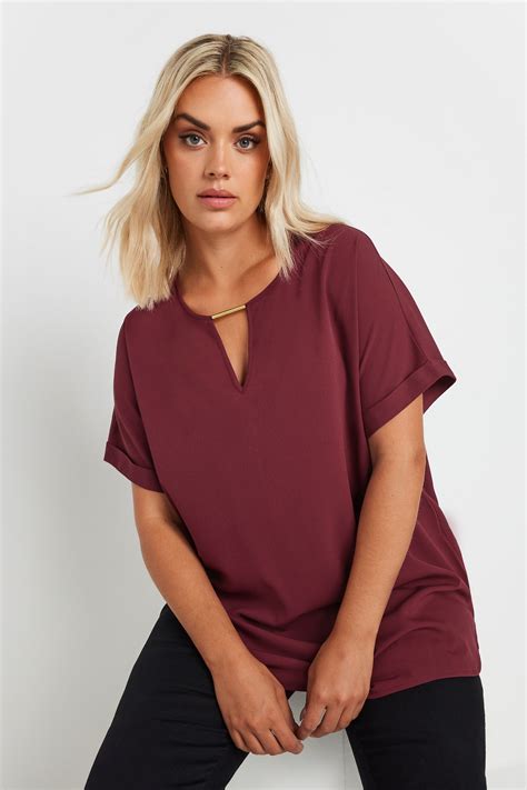 YOURS Plus Size Wine Red Metal Trim Blouse | Yours Clothing