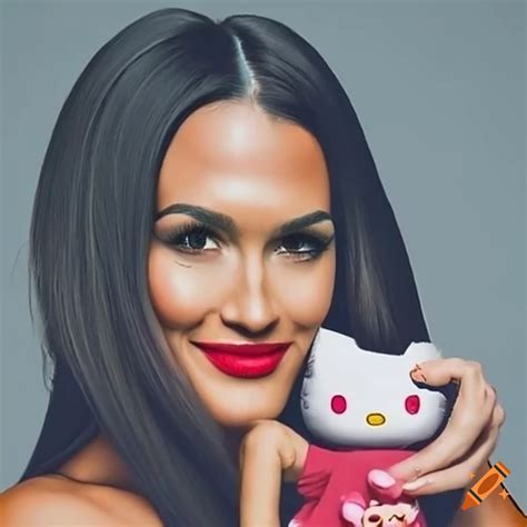 Nikki Bella holding a Hello Kitty plush toy on Craiyon