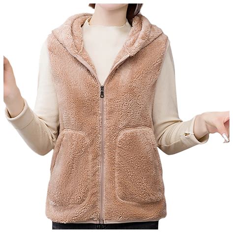 Gnurob Women Warm Fleece Vest with Hood Zip Up jacket Thicken Sherpa ...