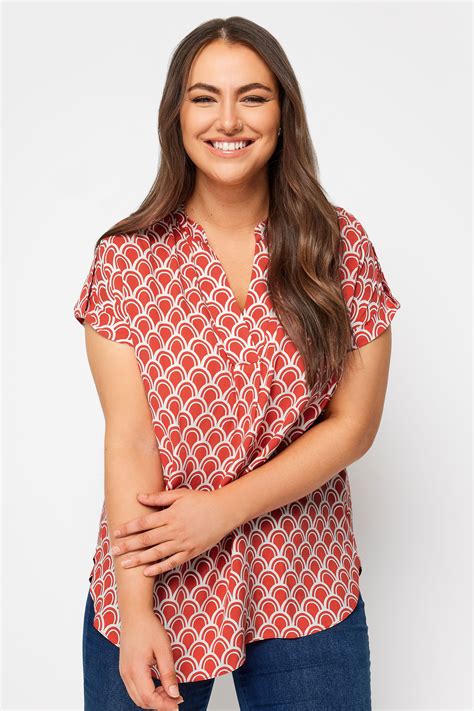 YOURS Plus Size Red Geometric Print Blouse | Yours Clothing