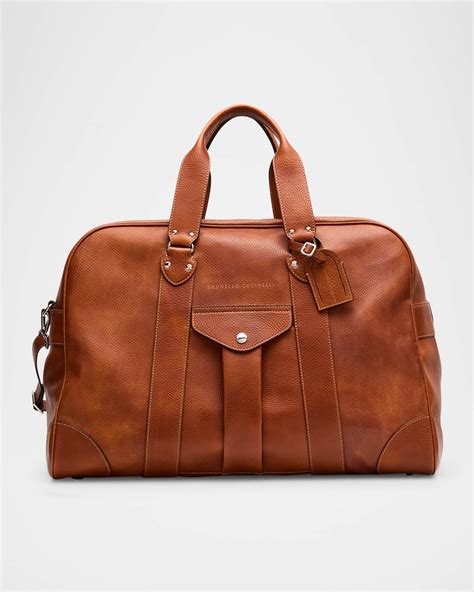 Brunello Cucinelli Men's Grained Leather Travel Duffel Bag | Neiman Marcus