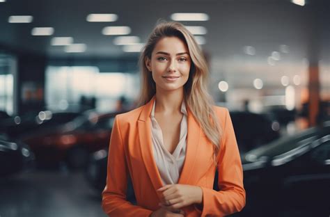 AI generated a young women in a car dealer center wearing a suit and smock. 38803463 Stock Photo ...