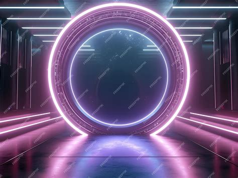 Premium Photo | Tron portal neon stage teleport door loop