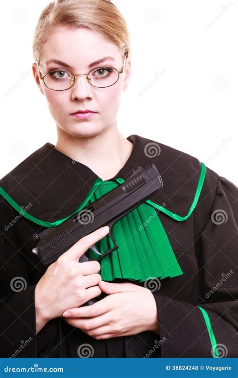 Woman Lawyer in Polish Gown with Gun. Crime. Stock Photo - Image of ...